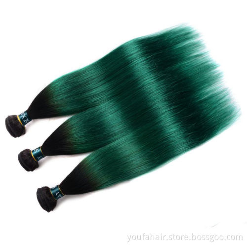 Cheap Price Brazilian Virgin Hair Cuticle Aligned Ombre 1b/green Color Human Hair Bundles with Lace Closure Remy Hair Extension